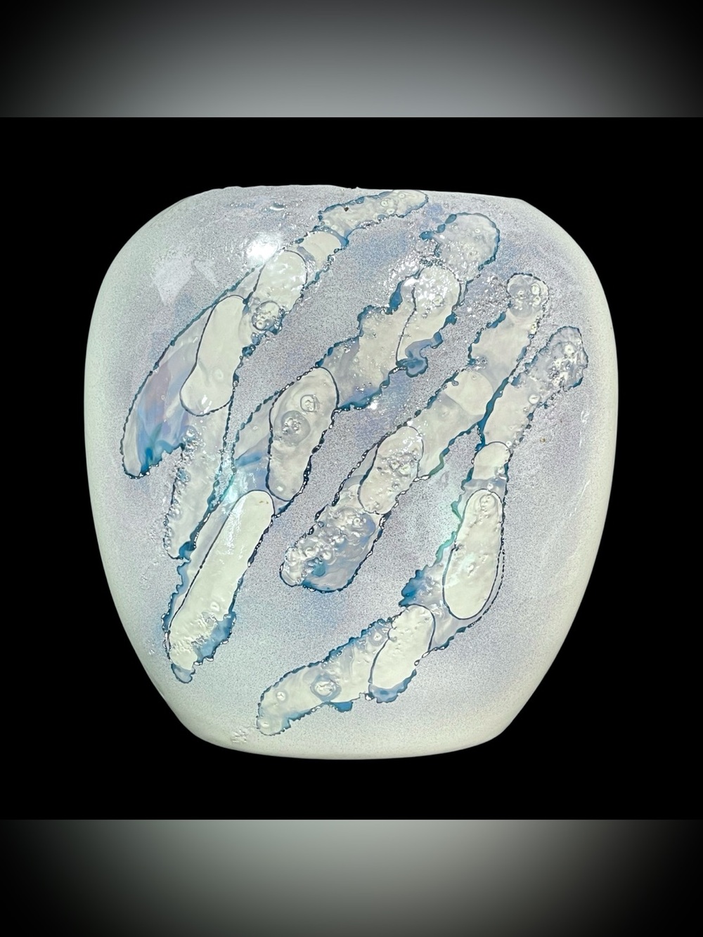 Vintage 1990s Crystalline Blue Pottery Art Flower Vase - Quebec, Canada